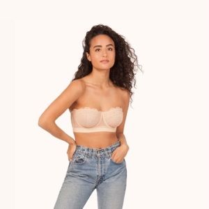 Lively lace unlined wire strapless bra.